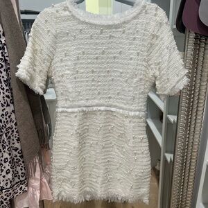 White Tweed Dress with Pearls